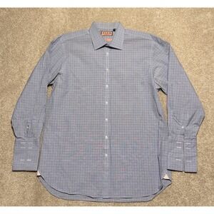 Thomas Pink Dress Shirt Mens Size 18/35.5 Blue Checkered French Cuffs Business